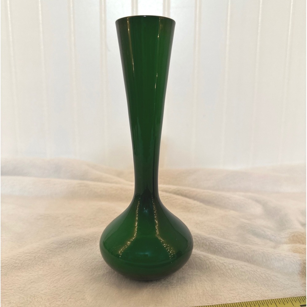 Vintage Bud Vase Home 7in Emerald Green Excellent Cased Glass MCM Style Art